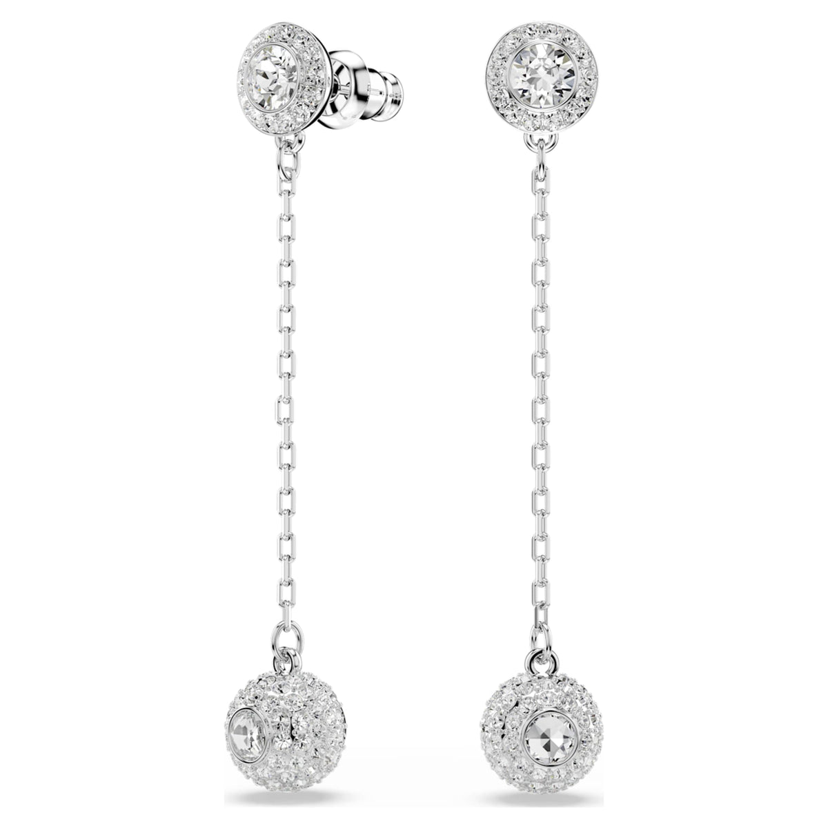 Swarovski Una Angelic drop earrings with white round-cut accents and rhodium plating