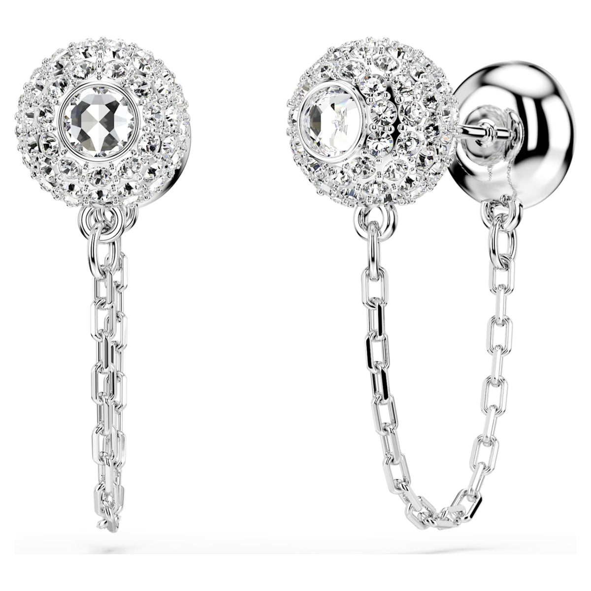 Swarovski Una Angelic drop earrings with white round-cut accents and rhodium plating
