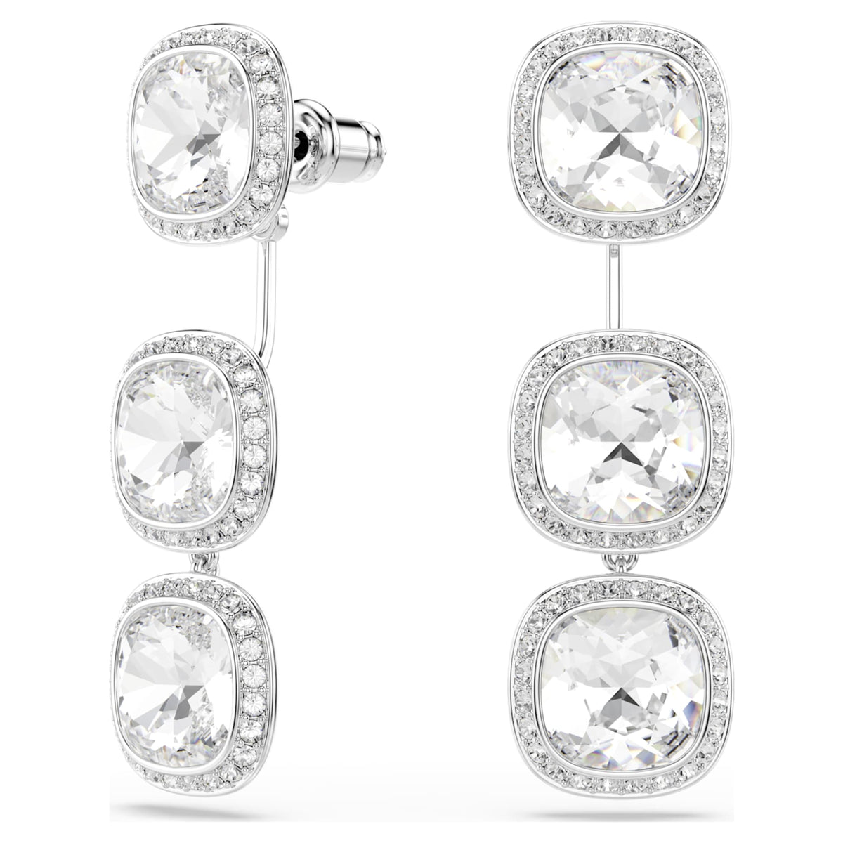 Swarovski Una Angelic earrings with white cushion-cut accents and rhodium plating