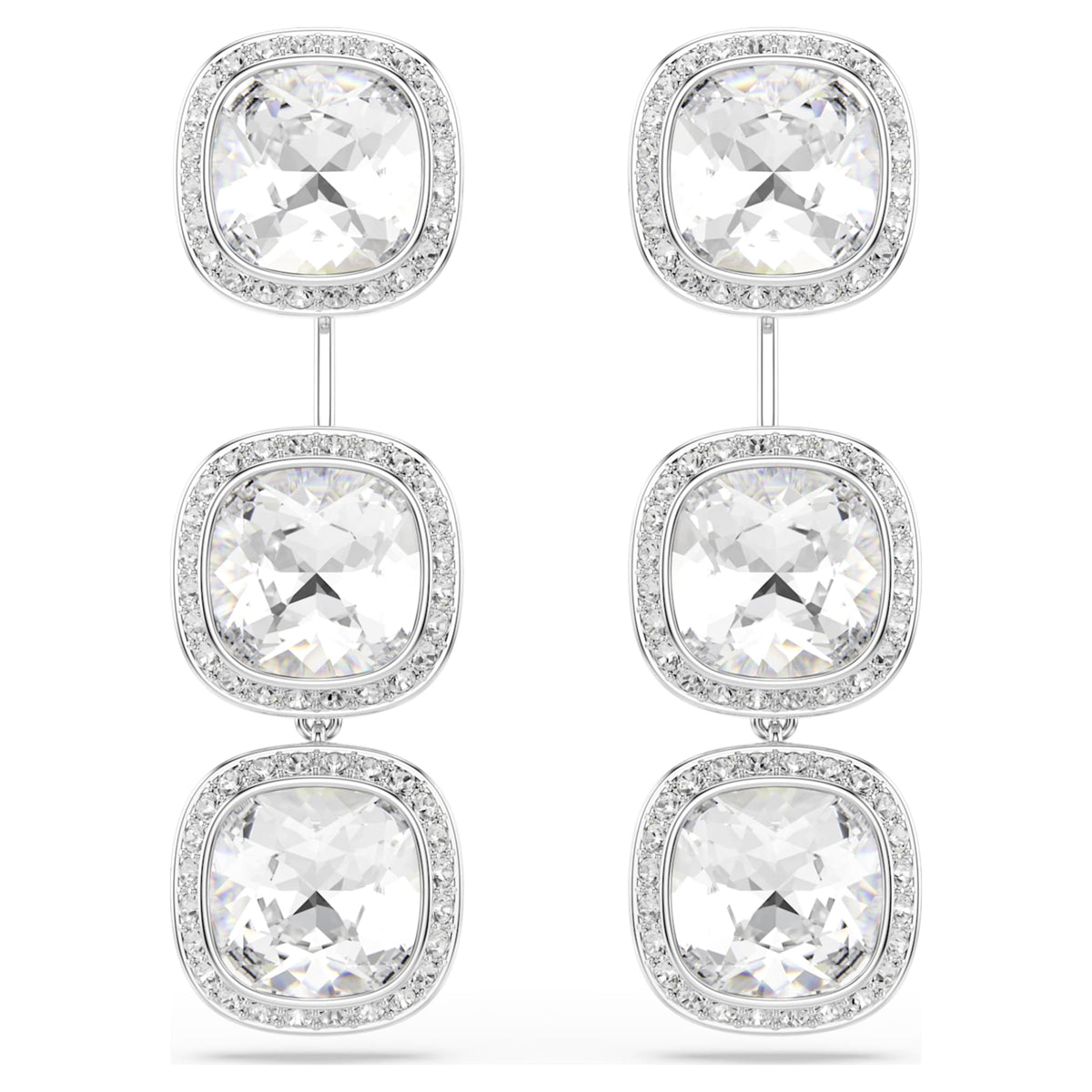 Swarovski Una Angelic earrings with white cushion-cut accents and rhodium plating