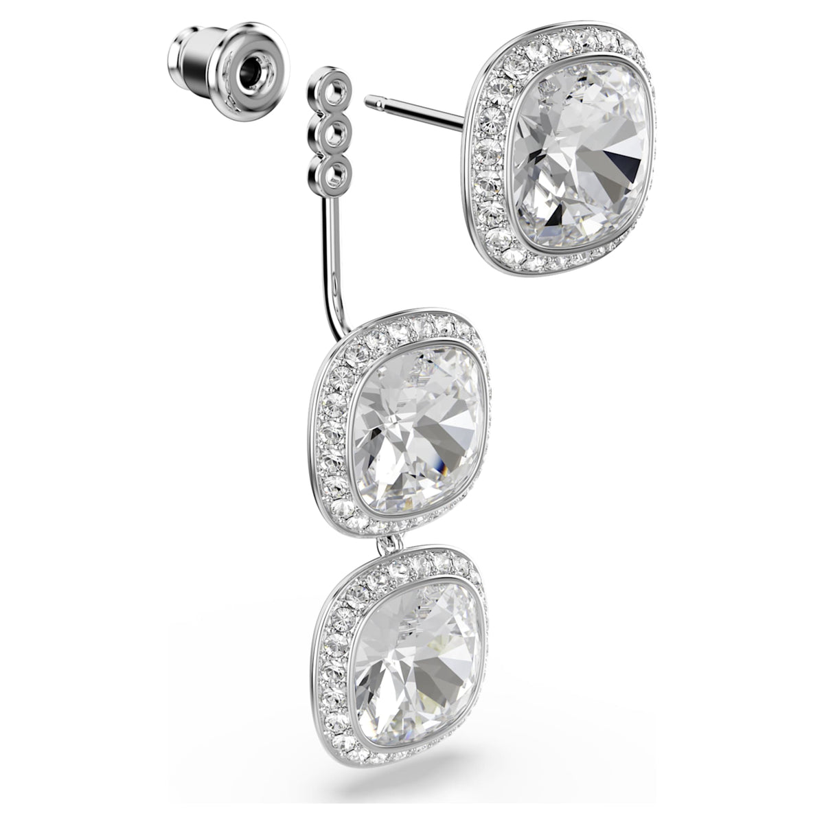 Swarovski Una Angelic earrings with white cushion-cut accents and rhodium plating
