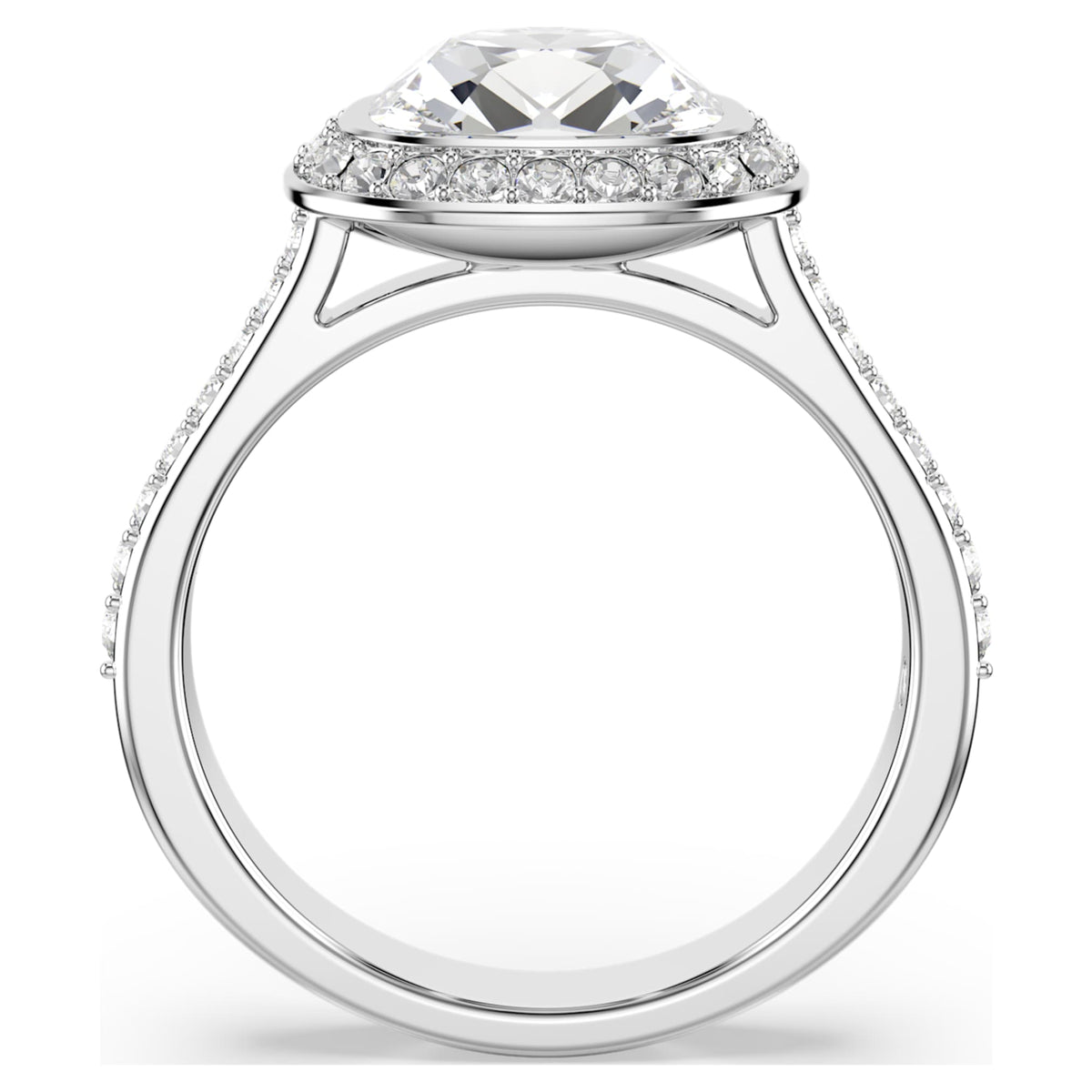 Swarovski Una Angelic halo ring with white cushion-cut accents and rhodium plating