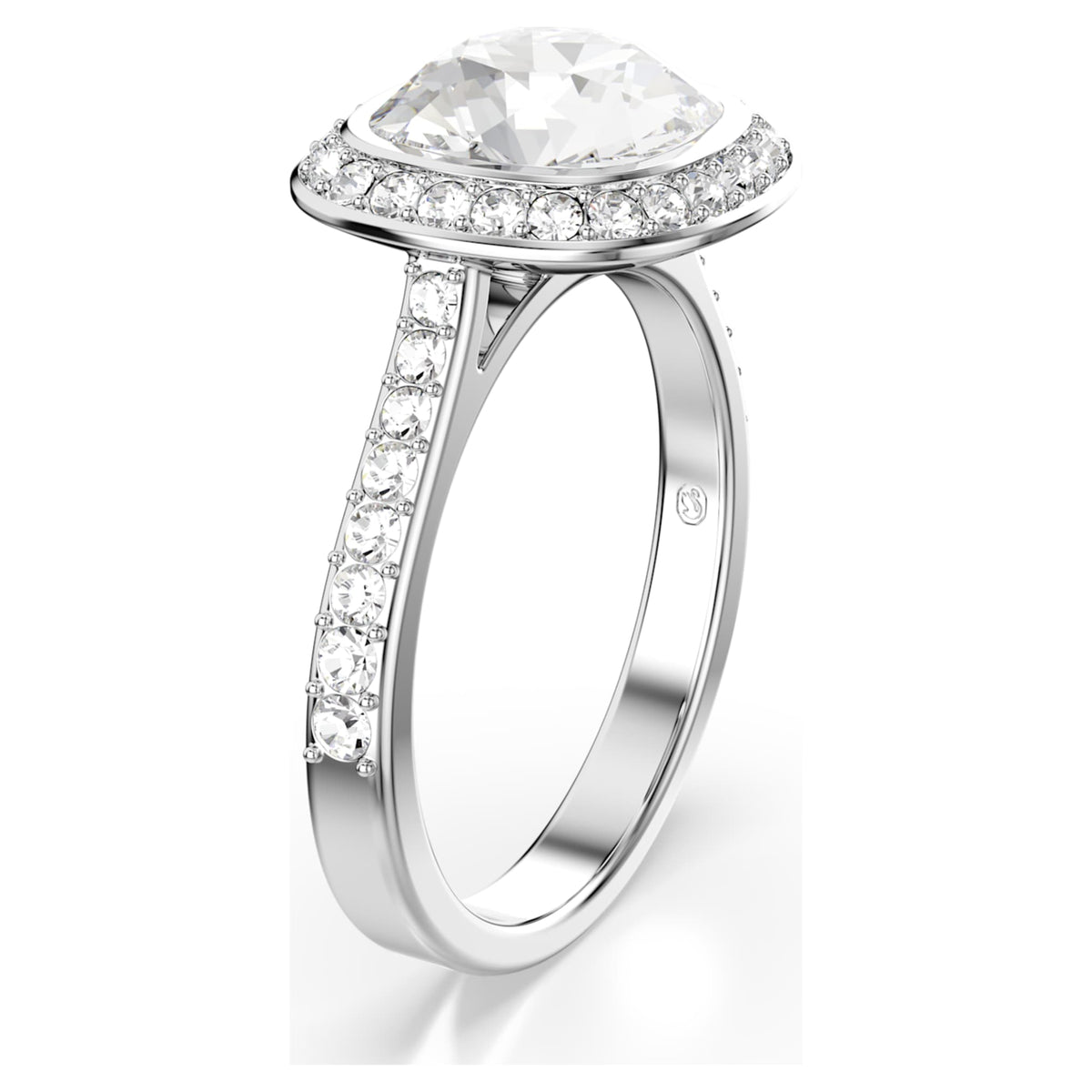 Swarovski Una Angelic halo ring with white cushion-cut accents and rhodium plating