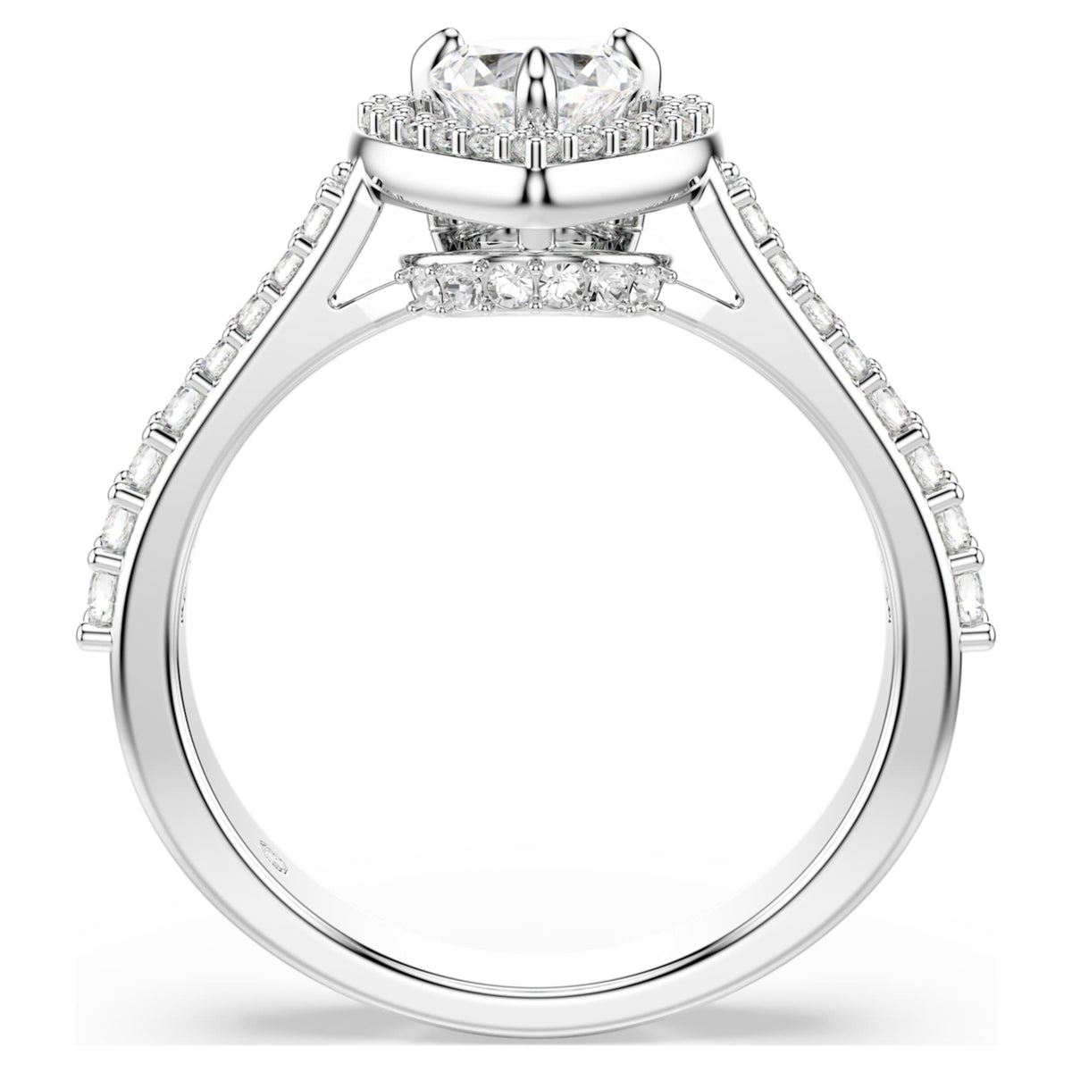 Swarovski Una Angelic motif ring featuring a heart motif with white mixed-cut accents and rhodium plating