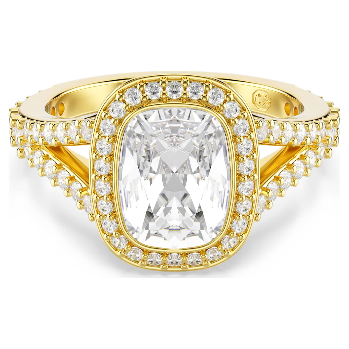 Swarovski Una Angelic ring with white cushion-cut accents and an 18K gold finish