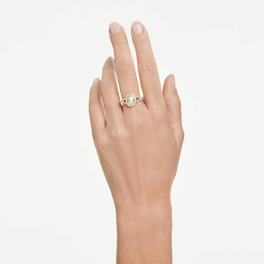 Swarovski Una Angelic ring Cushion cut, White, 18K gold finish