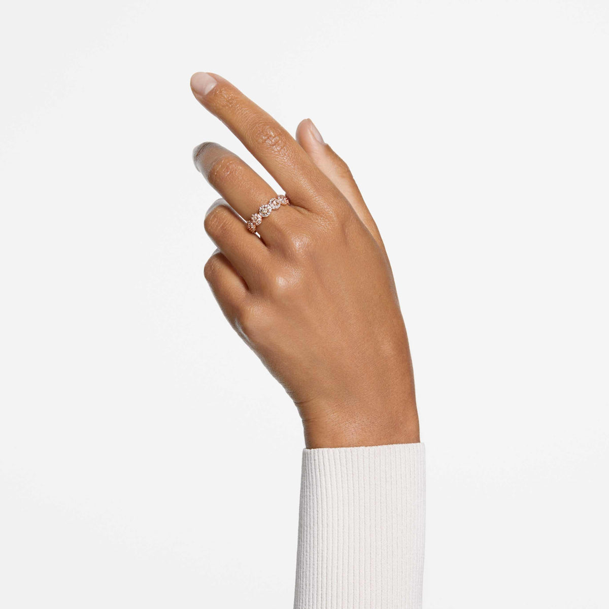 Swarovski Una Angelic ring with white round-cut accents and rhodium plating