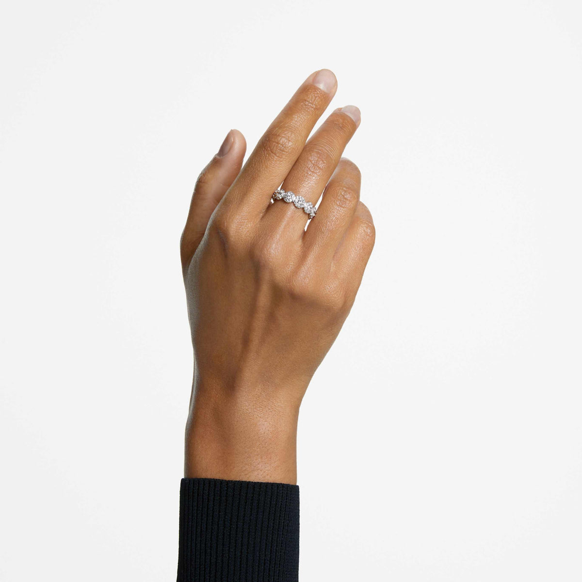 Swarovski Una Angelic ring with white round-cut accents and an 18K rose gold finish