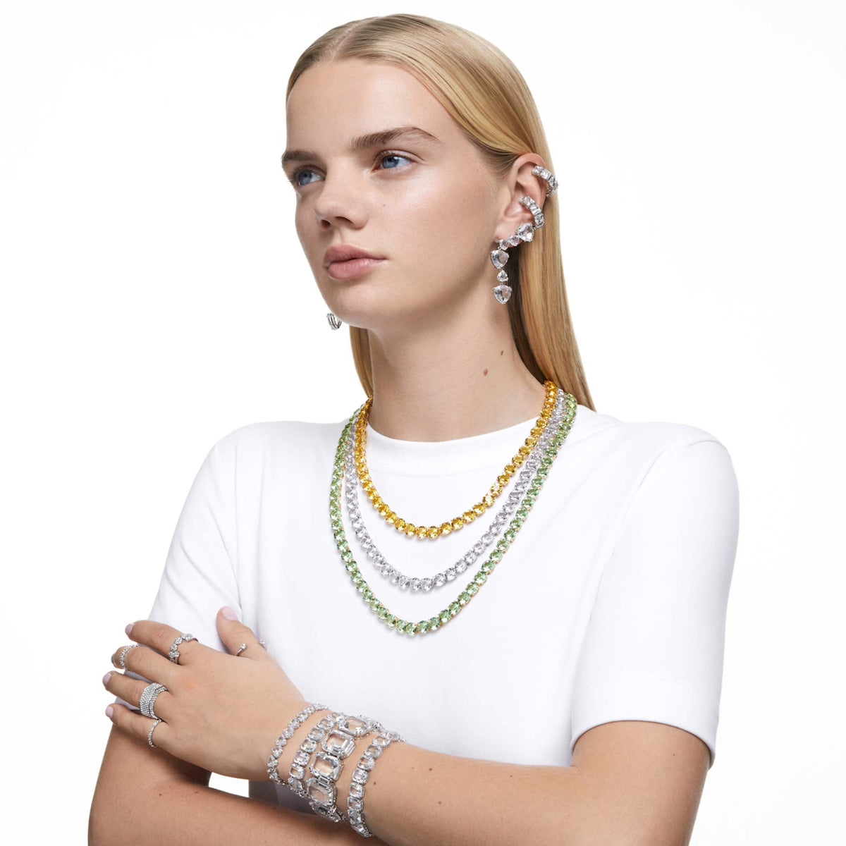 Swarovski Una Angelic ring with white round-cut accents and rhodium plating