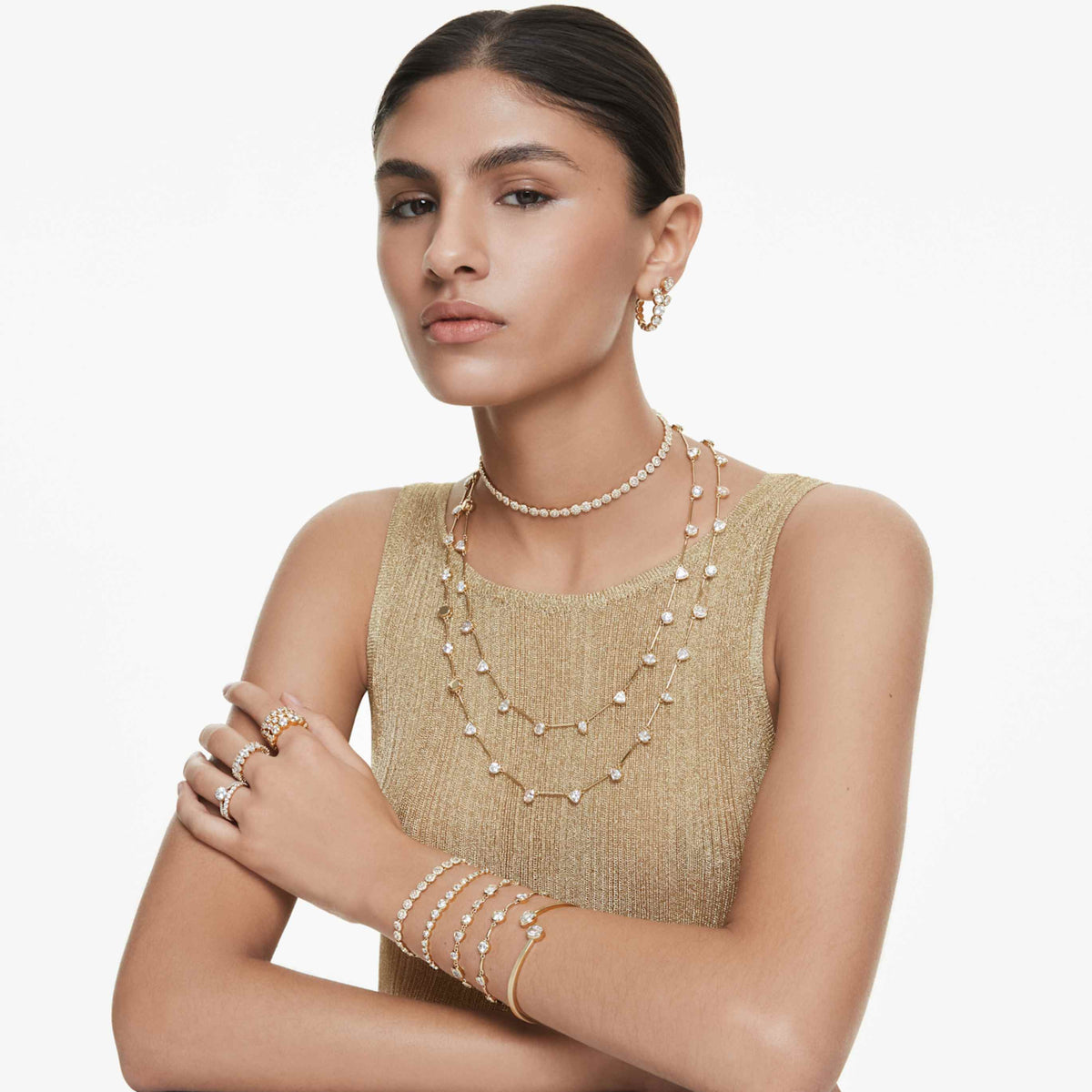 Swarovski Una Angelic set Round cut, White, 18K gold finish