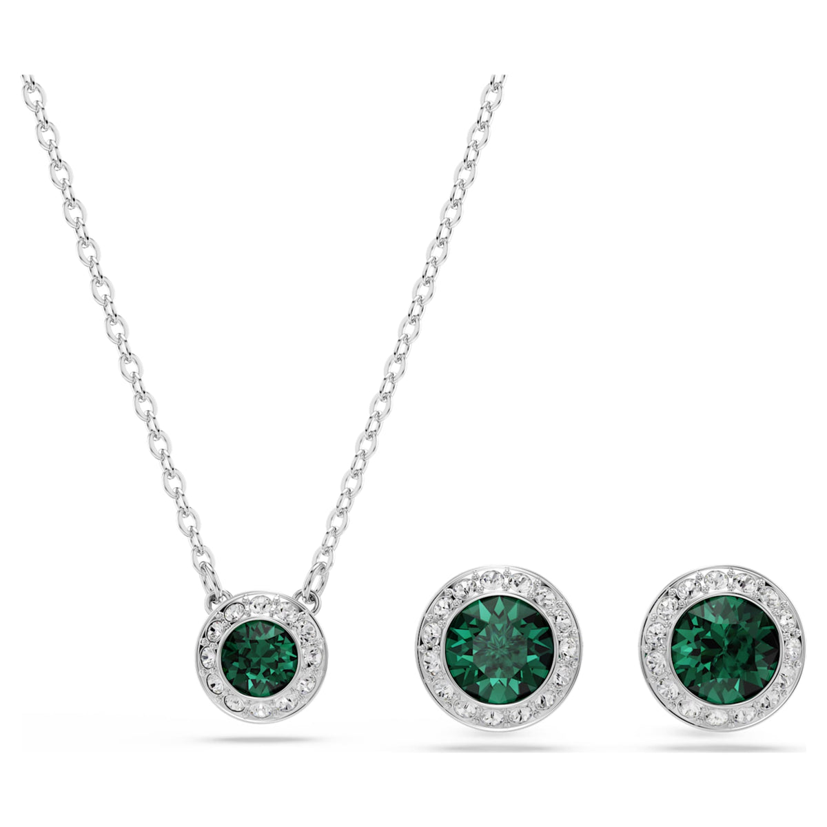 Swarovski Una Angelic set Set (2), Round cut, Green, Rhodium plated