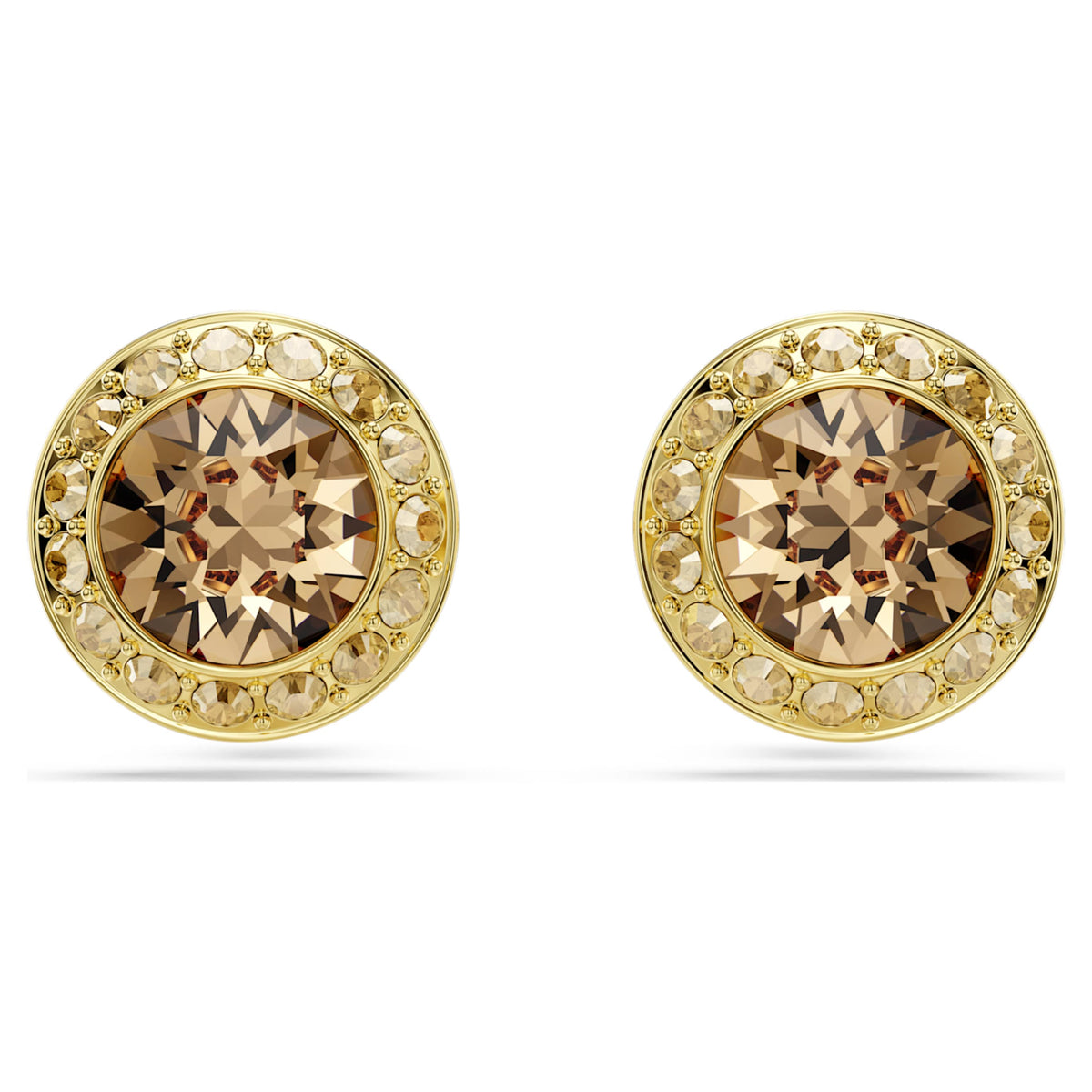 Swarovski Una Angelic stud earrings Round cut, Caramel, 18K gold finish