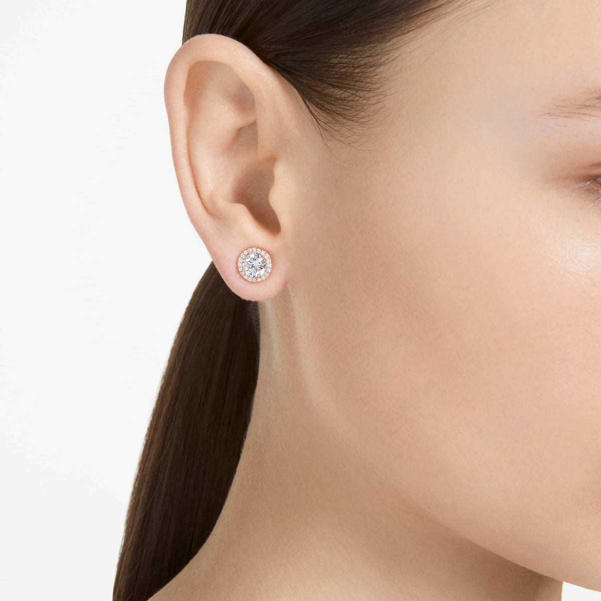 Swarovski Una Angelic stud earrings with white round-cut accents and rhodium plating