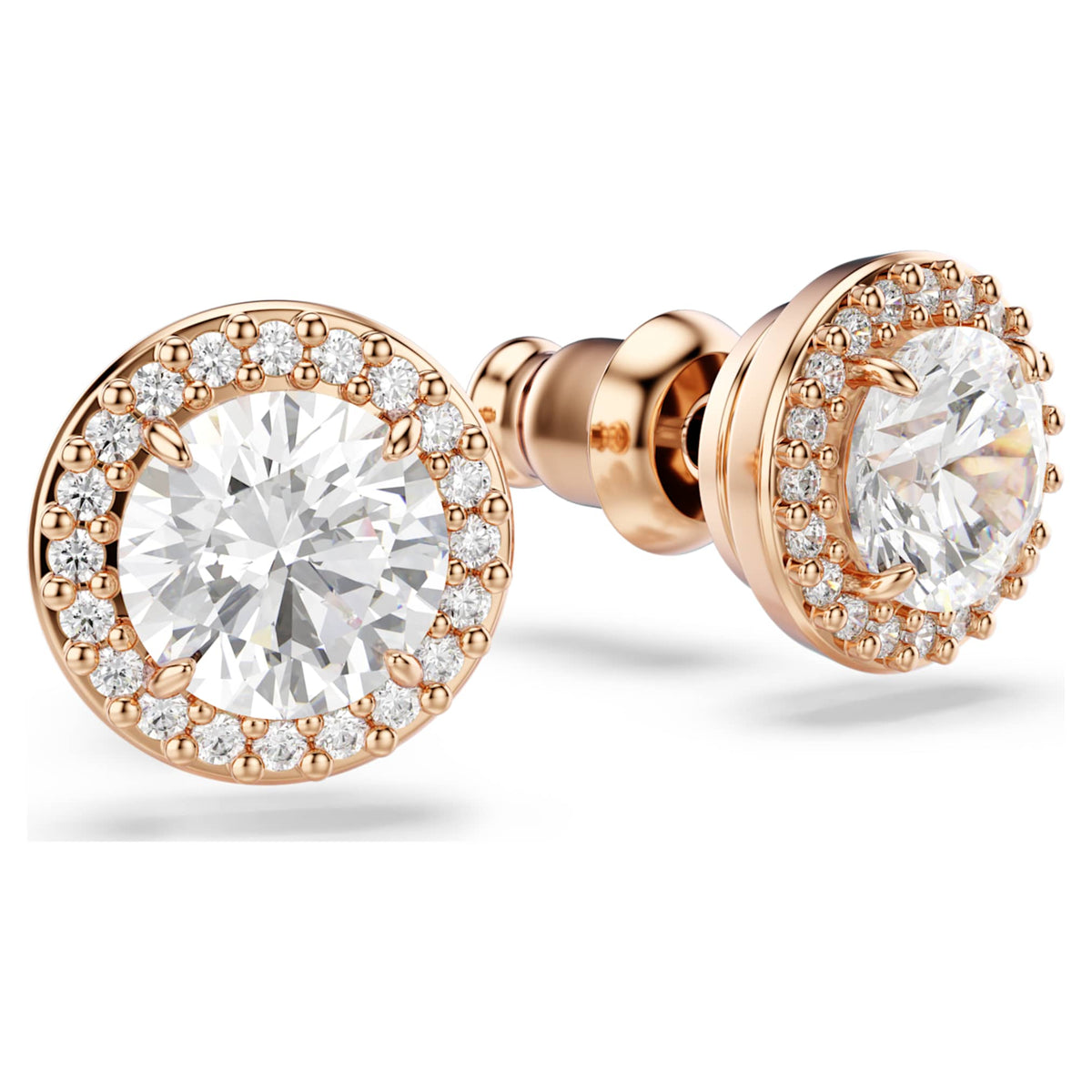 Swarovski Una Angelic stud earrings with white round-cut accents and an 18K rose gold finish