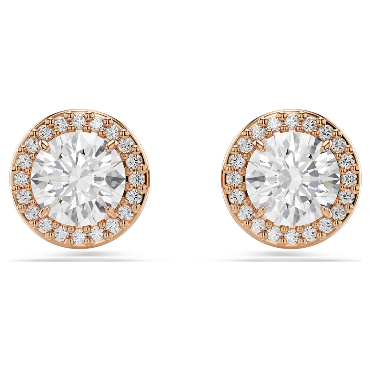 Swarovski Una Angelic stud earrings with white round-cut accents and an 18K rose gold finish