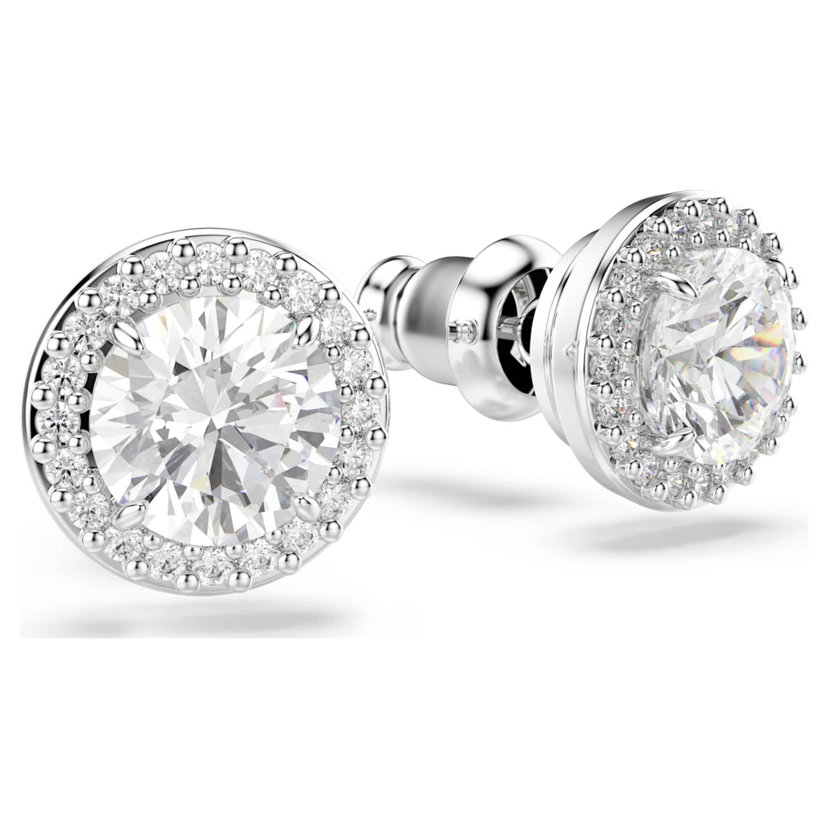 Swarovski Una Angelic stud earrings with white round-cut accents and rhodium plating