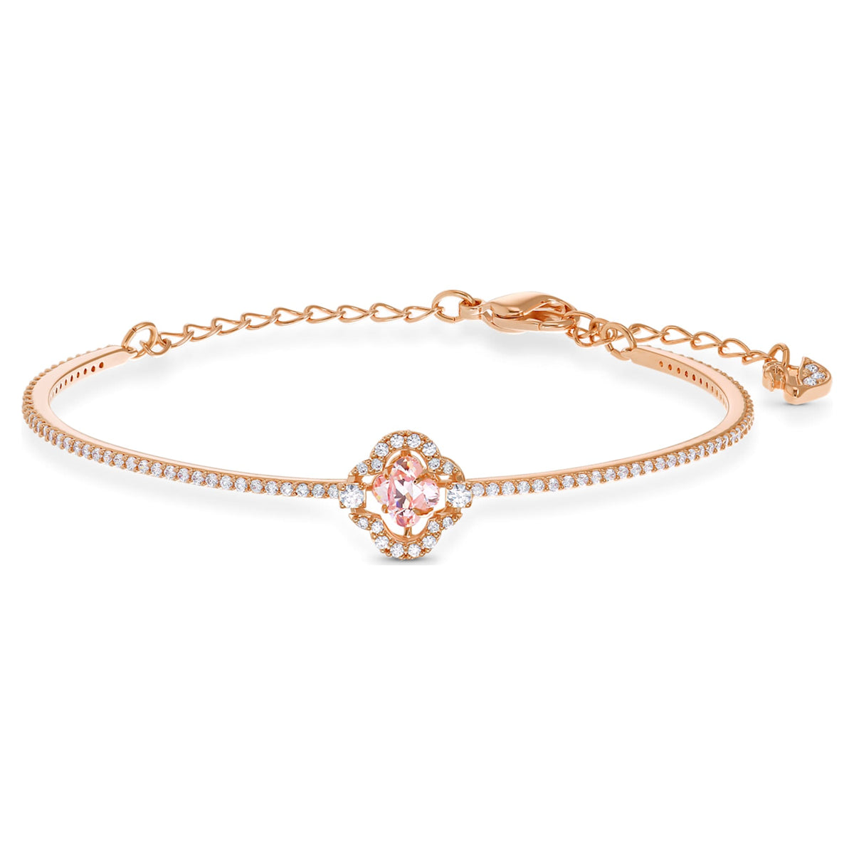 Swarovski Una bangle featuring a clover motif with pink accents and an 18K rose gold finish