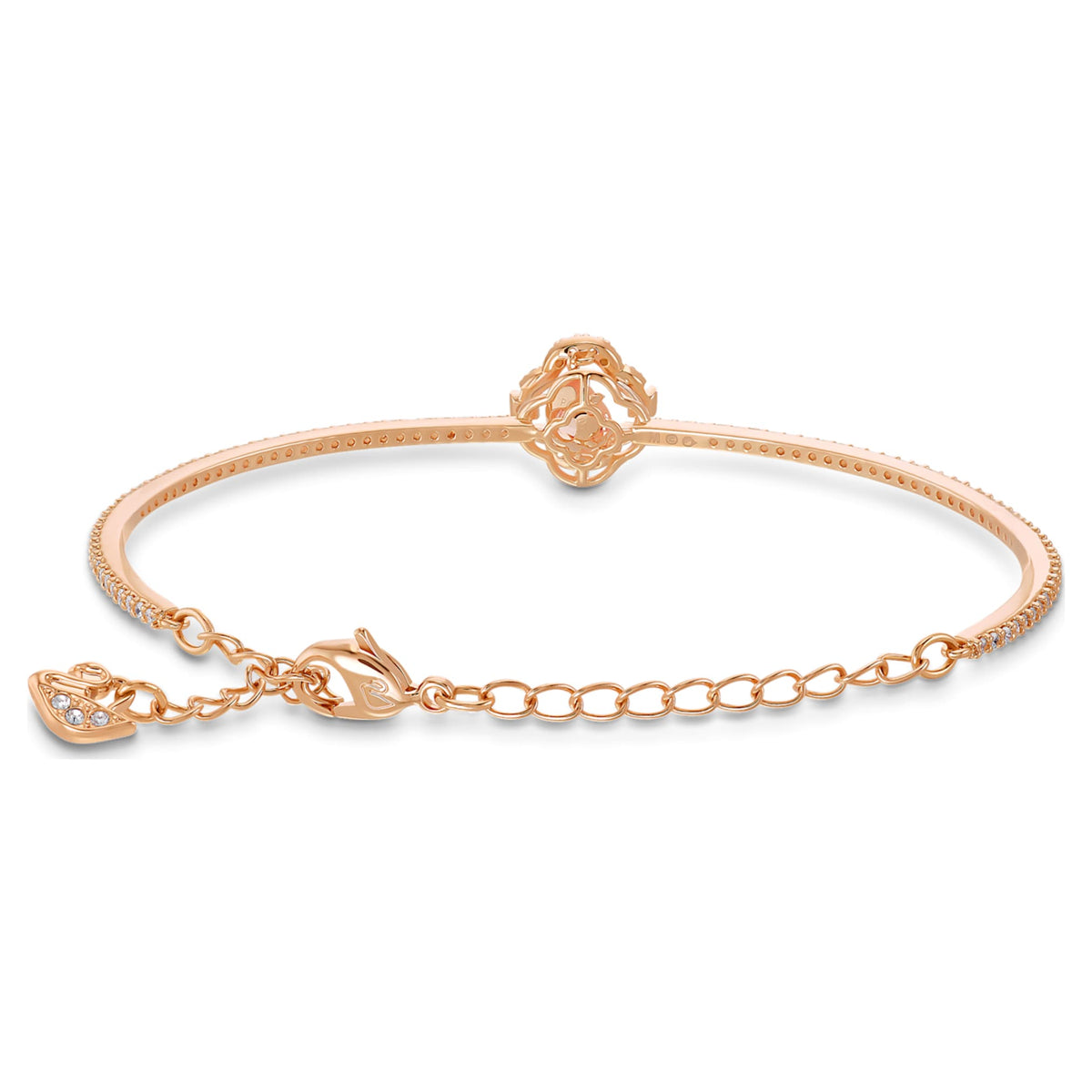 Swarovski Una bangle featuring a clover motif with pink accents and an 18K rose gold finish