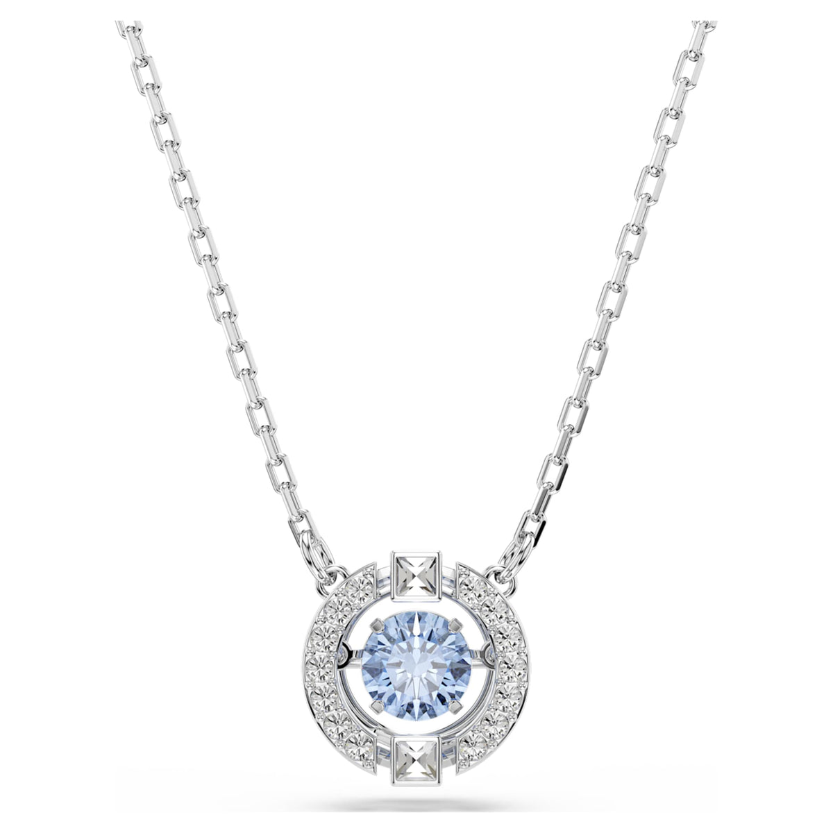 Swarovski Una set with blue round-cut accents and rhodium plating