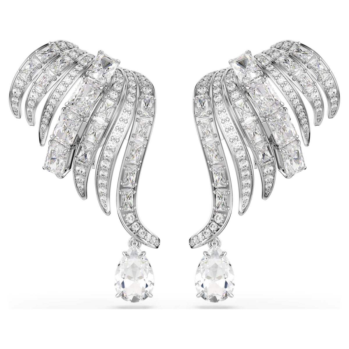 Swarovski Vienna clip earrings Mixed cuts, Swan, White, Rhodium plated