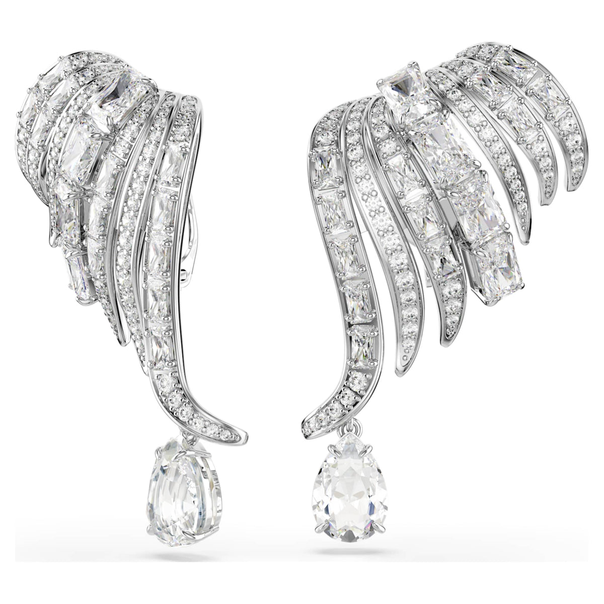 Swarovski Vienna clip earrings Mixed cuts, Swan, White, Rhodium plated