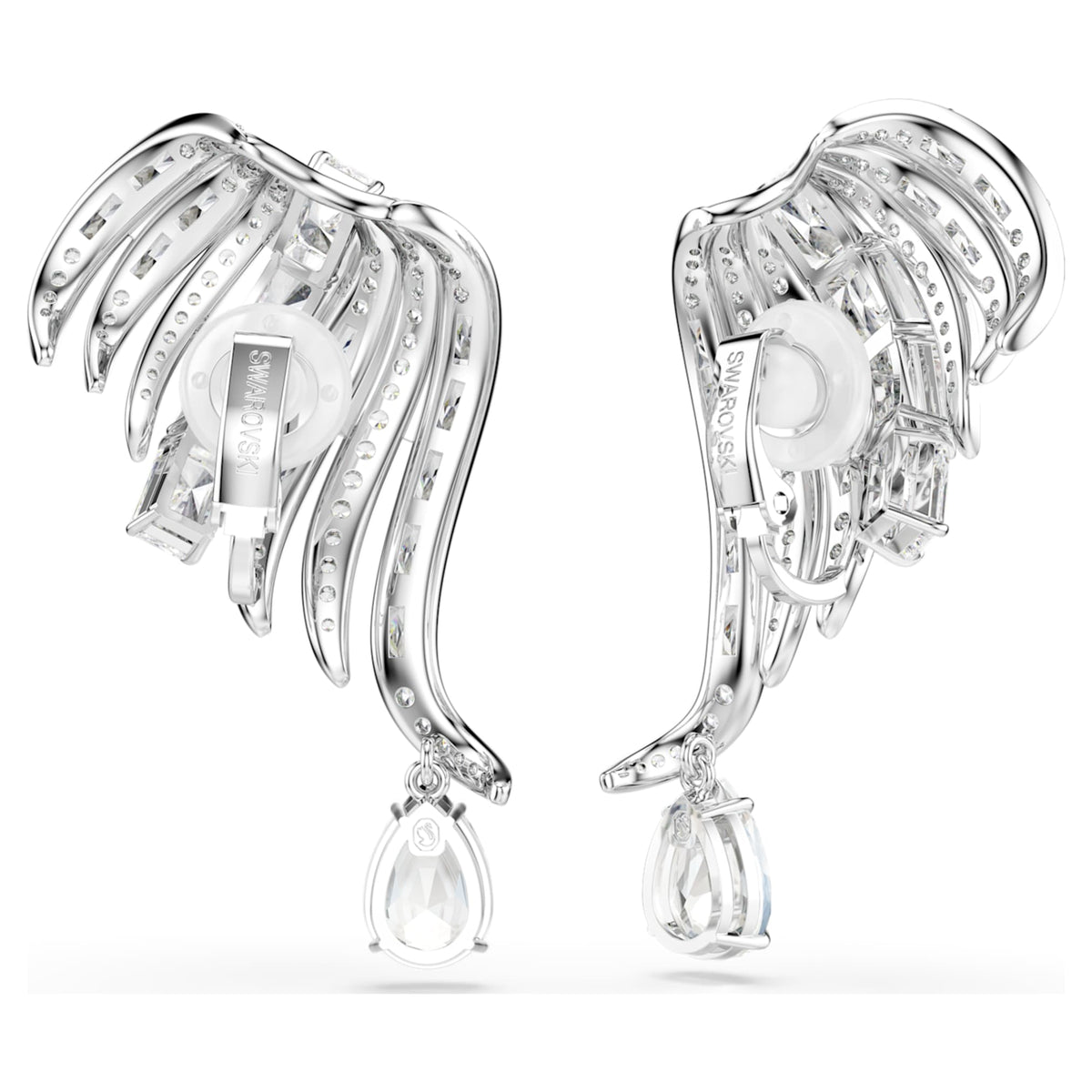 Swarovski Vienna clip earrings Mixed cuts, Swan, White, Rhodium plated