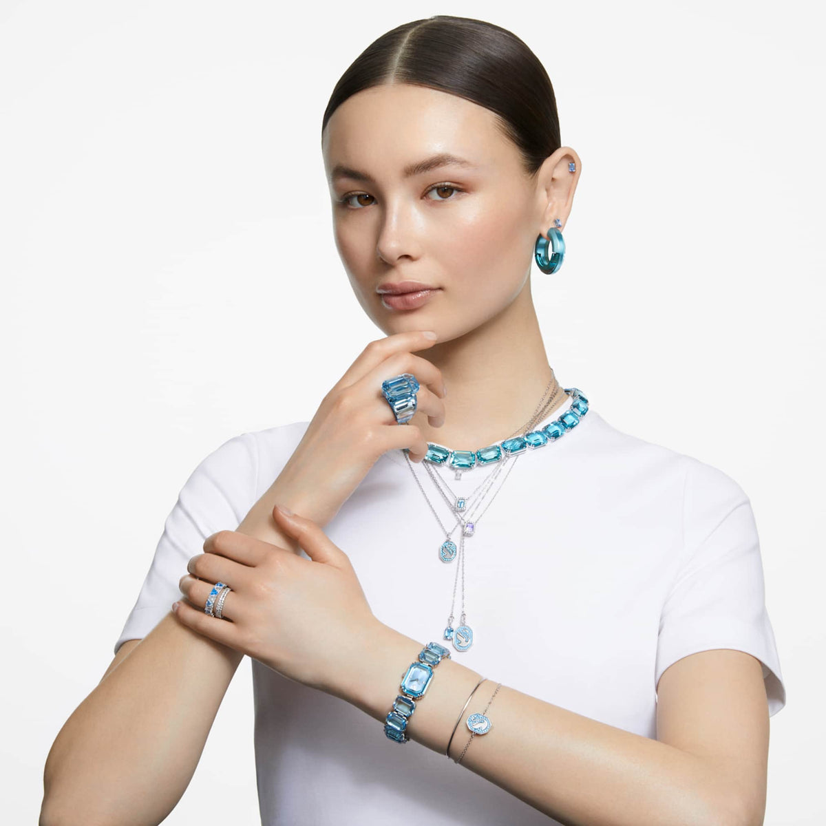 Swarovski Watch Octagon cut bracelet, Blue, Stainless steel